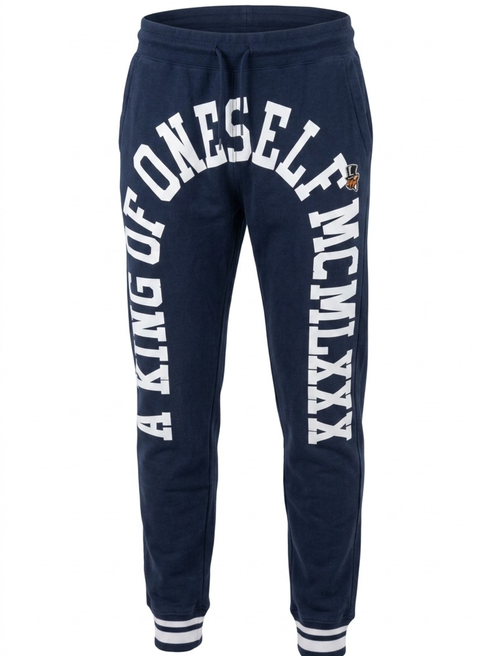 AKOO Men's Navy Cotton Jogger Pants M Elastic Waist Pockets 'A King Of Oneself'